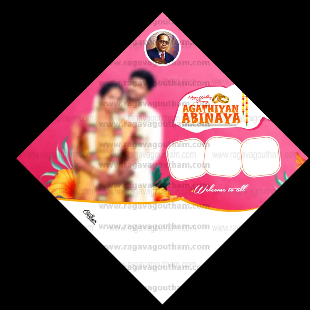 Bright Pink Floral Festive Diamond Shape Marriage Welcome Flex PSD